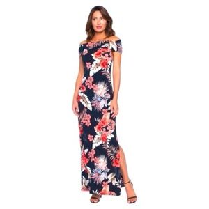 Frank Lyman Design Floral Print Off-Shoulder Maxi Dress Size 4 BlackPapaya Drape